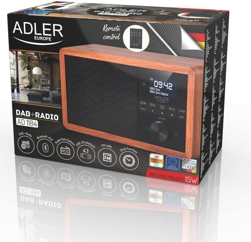 Adler AD 1184 Tragbares Digitalradio DAB/DAB+/FM Schwarz, Holz