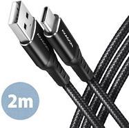 AXAGON BUCM-AM20AB USB-C zu USB-A Kabel, 2 m, USB 2.0, 3A, geflochten - schwarz (BUCM-AM20AB)