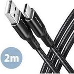 AXAGON BUCM-AM20AB USB-C zu USB-A Kabel, 2 m, USB 2.0, 3A, geflochten - schwarz (BUCM-AM20AB)