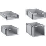 allit Aufbewahrungsbox ProfiPlus EuroStore L612, grau Eurobox aus PP, auf der Frontseite zu 90% geöffnet, - 1 Stück (456834)