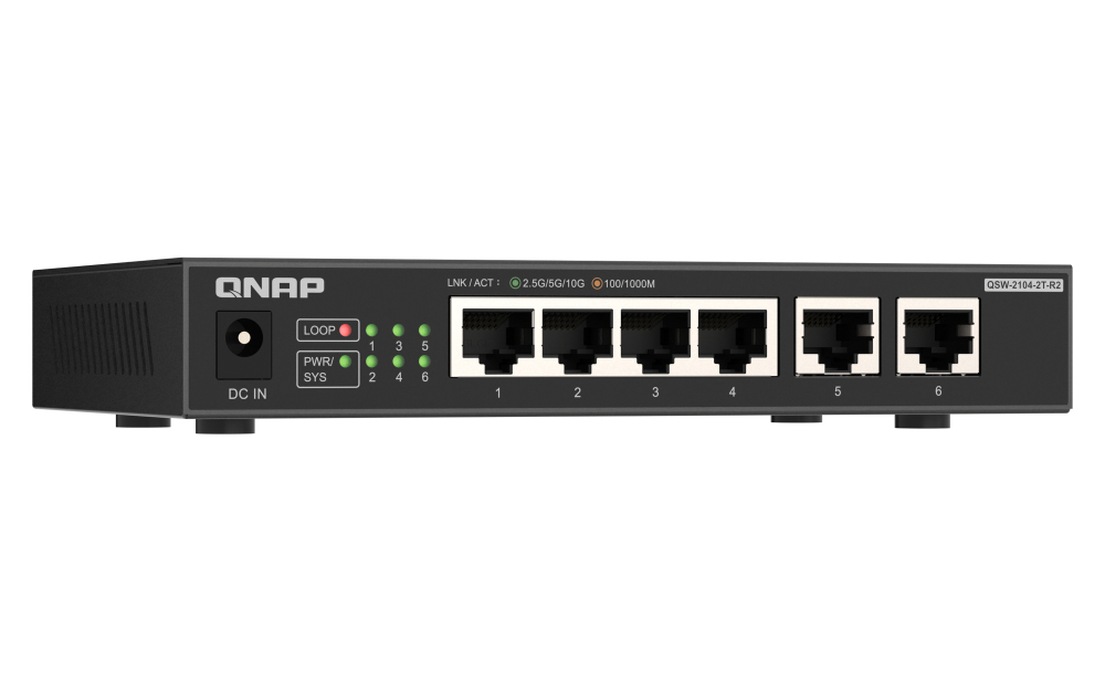 QNAP QSW-2104-2T-R2 Unmanaged Desktop Switch 4x 2.5GbE 2x 10GbE RJ-45 Schwarz