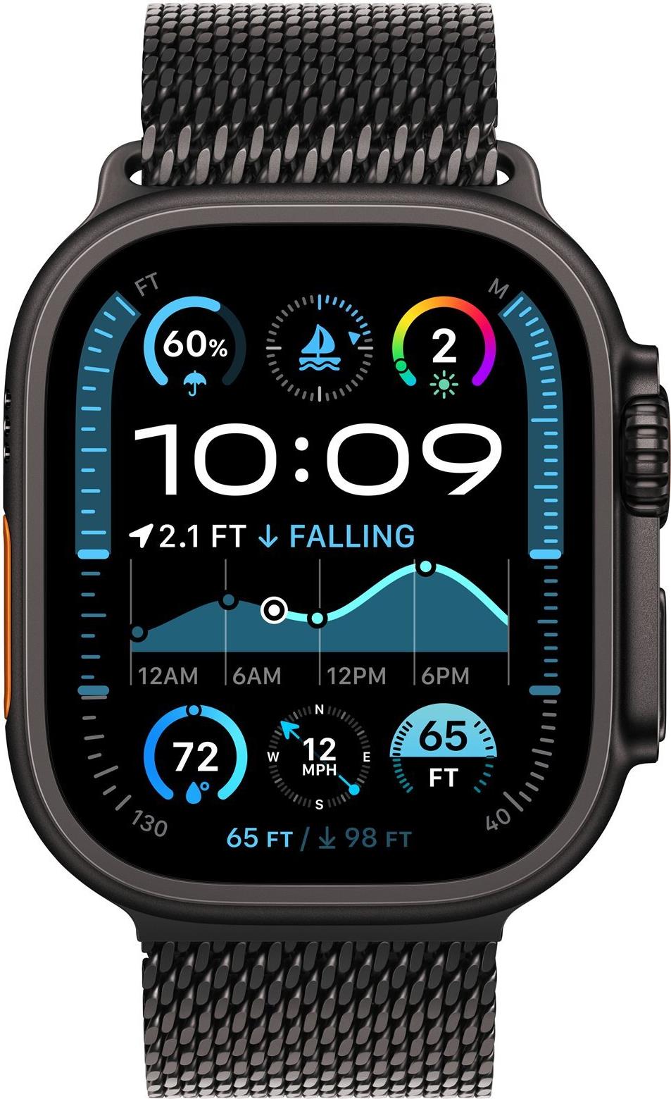 Apple Watch Ultra 2 GPS + Cellular 49 mm Black Titanium Milanaise Armband (Größe S) Schwarz