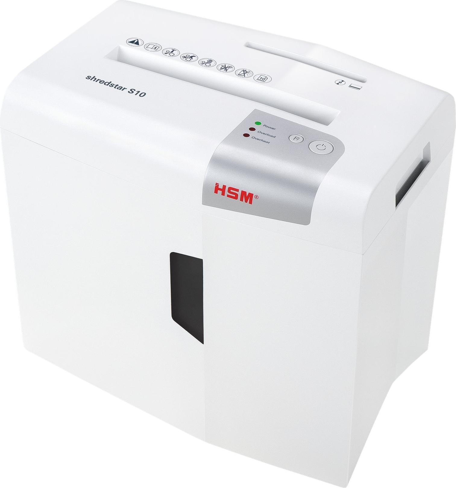 HSM shredstar S10 Aktenvernichter 10 Blatt Streifenschnitt Weiß, Silber