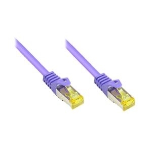 RJ45 Patchkabel mitCat.7 Rohkabel und Rastnasenschutz (RNS®), S/FTP, PiMF, halogenfrei, 600MHz, OFC, violett, 5m, Good Connections® (8070R-050V)