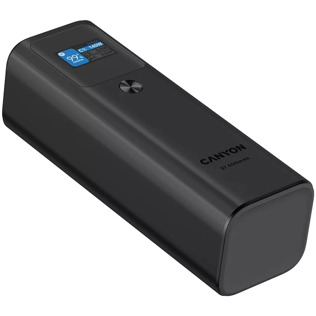 Canyon PB-2010 Powerbank 27000 mAh 97,2 Wh 140 W Power Delivery 3.1 Quick Charge 3.0 TFT-Display Dunkles Grau