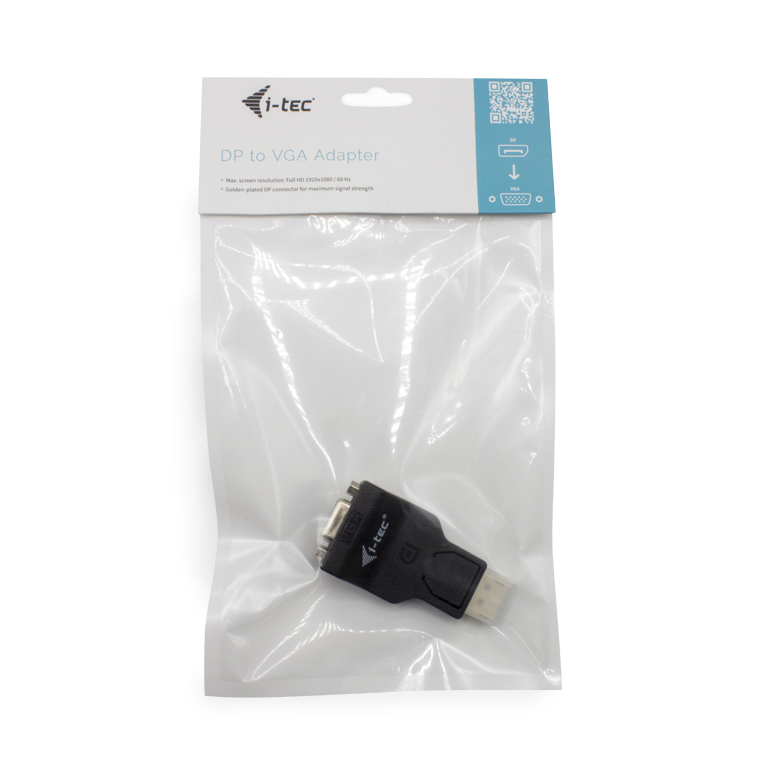 i-tec Videoadapter DisplayPort zu VGA DP2VGAADA Full HD 1920×1080 vergoldeter DP-Stecker Schwarz