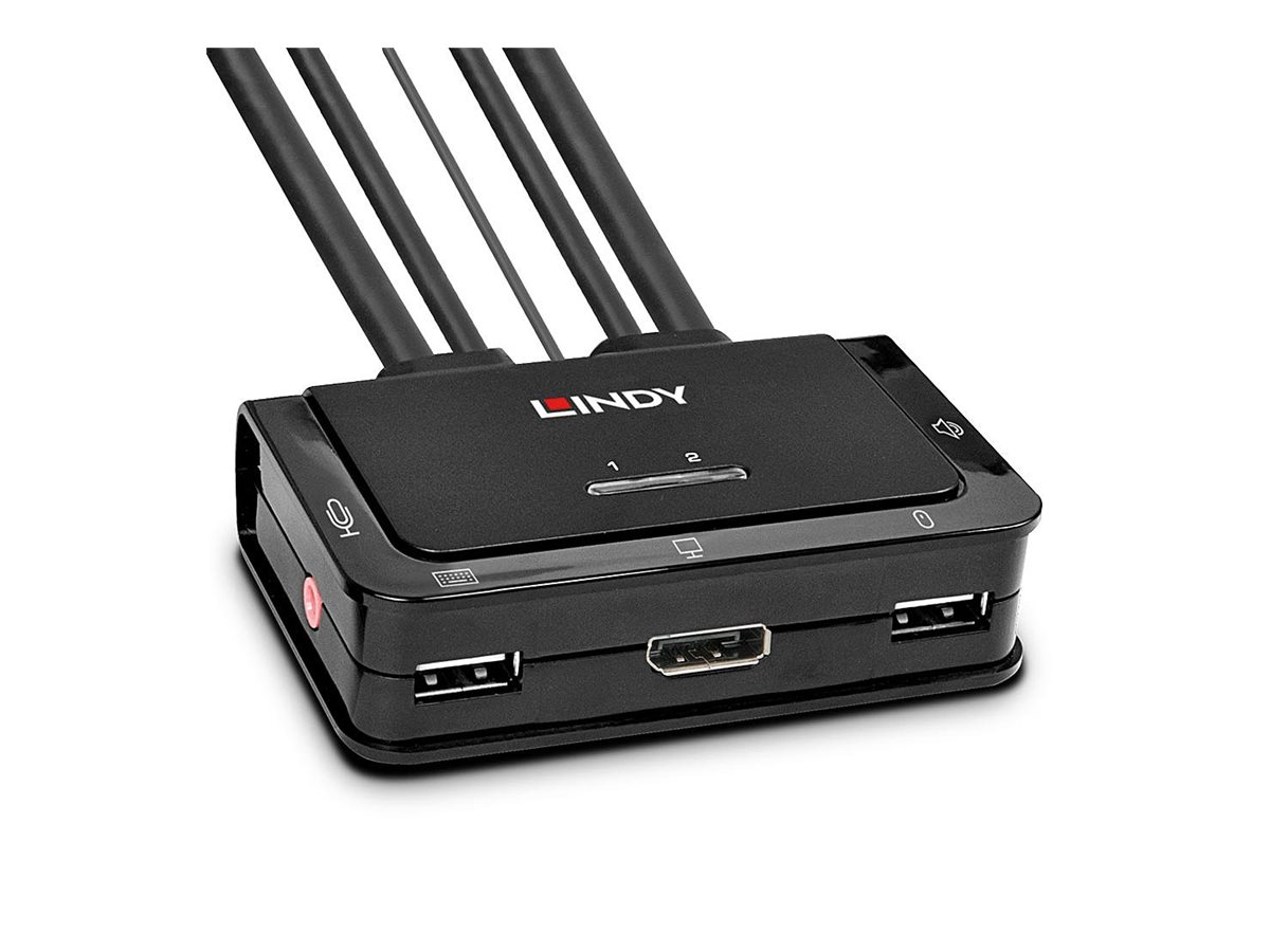 Lindy KVM-Switch 2 Port DisplayPort 1.2, USB 2.0 & Audio, 4K Schwarz