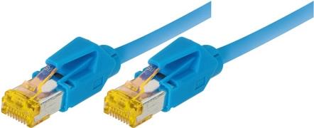 Patchkabel S/FTP, PiMF, Cat 6a, blau, 10,0 m Für 10 Gigabit/s, halogenfrei, mit Leoni-Kabel und Hirosesteckern TM31 (70710B)