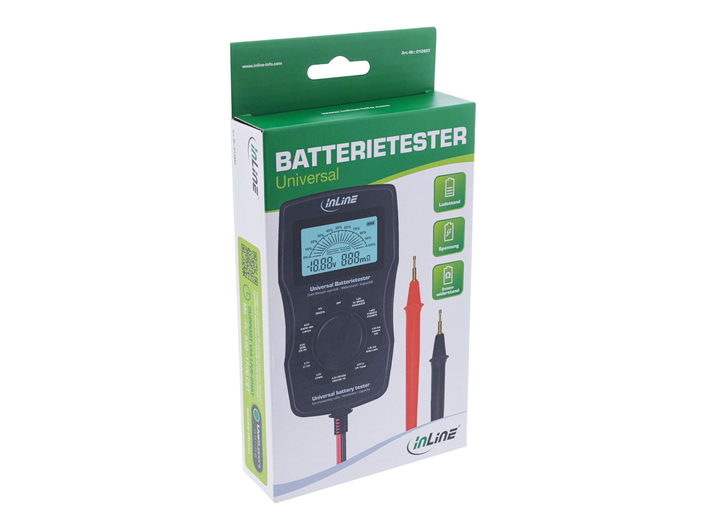 InLine Multifunktions-Batterietester mit LCD-Anzeige 01285T Schwarz