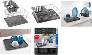 metaltex Spülkorb Aquatex PLUS, silber/anthrazit mit Abtropfschale und Bestecksammler aus Kunststoff, - 1 Stück (325026068)