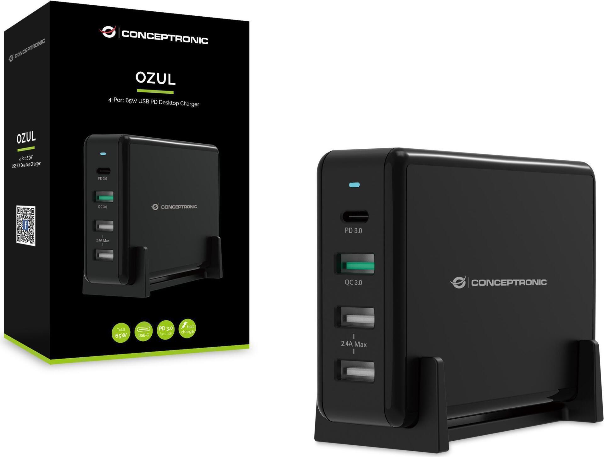 Conceptronic OZUL 4-Port 65W USB-PD Desktop-Ladegerät (OZUL01B)