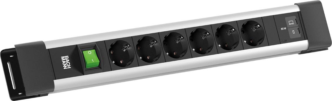 BACHMANN CONNECTUS 6xCEE7/3 1xSchalter, 1xUSB C/C 65W L=2,0m CEE7/7 grau (BM0022776)