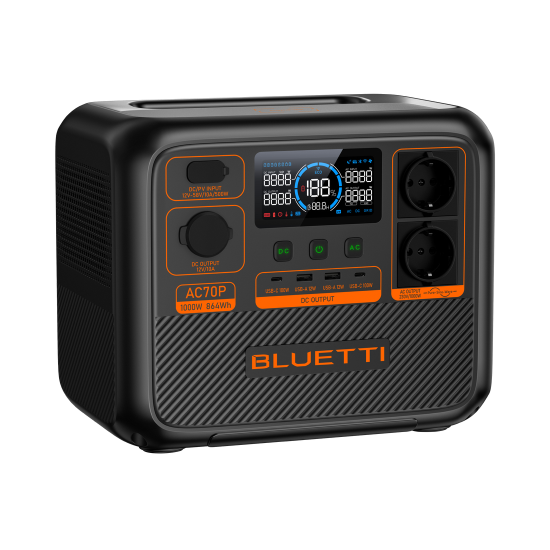Bluetti AC70P Tragbare Power Station 1000 W 864 Wh