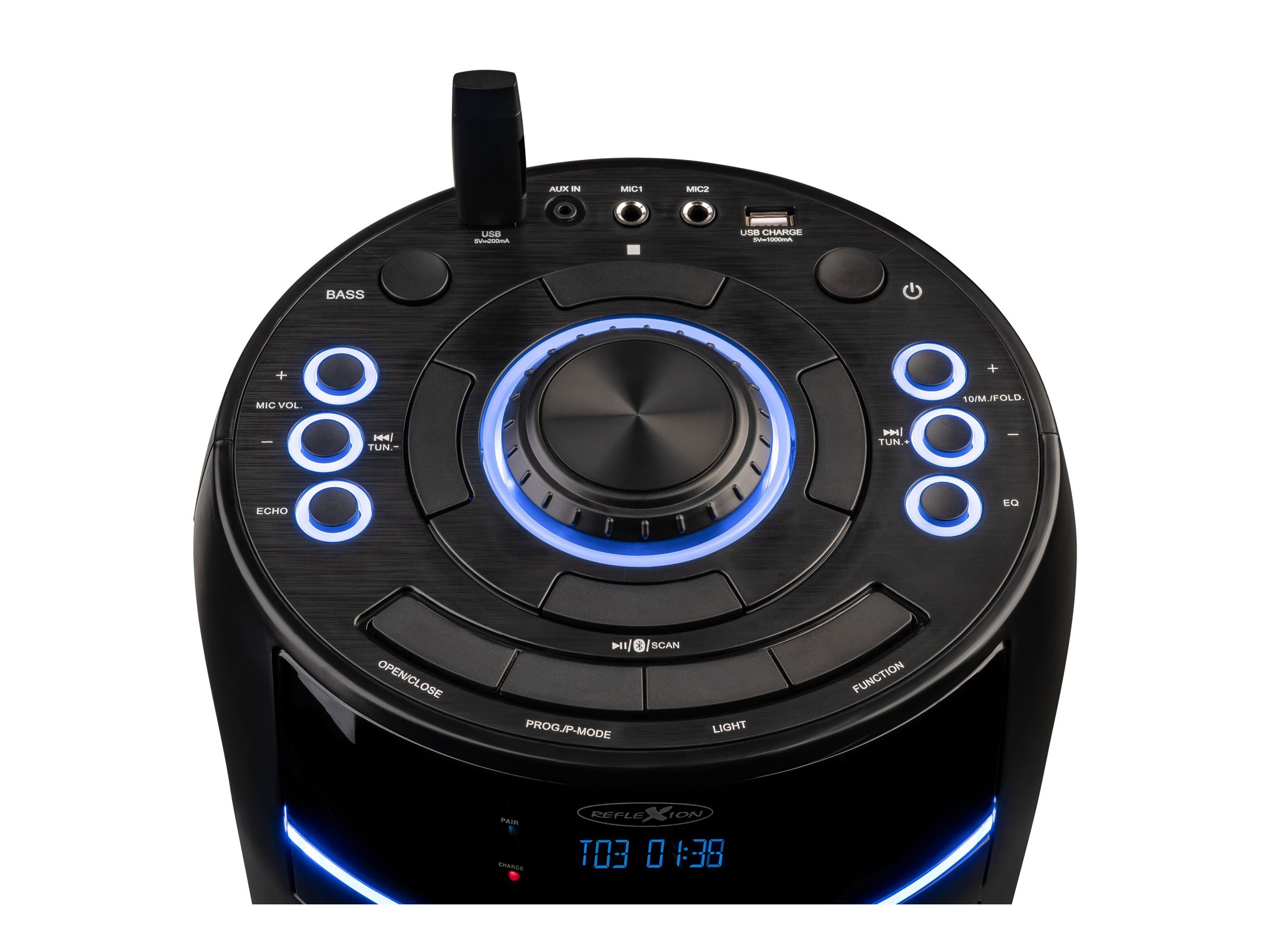 Reflexion PS10BTCD Party-Lautsprecher 480 W Bluetooth CD USB UKW AUX Mikrofon Schwarz