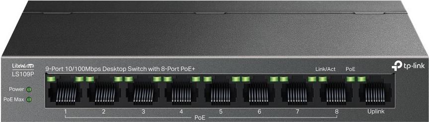 TP-Link LiteWave LS109P Netzwerk-Switch Unmanaged Fast Ethernet (10/100) Power over Ethernet (PoE) Schwarz (LS109P)