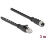 Delock M12 Kabel X-kodiert 8 Pin Buchse zu RJ45 Stecker Cat.5e S/FTP flexibel 3 m schwarz (80591)