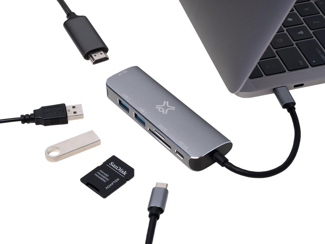 XtremeMac XWH-HUB6-13 Type-C-Hub 6 Ports Silber
