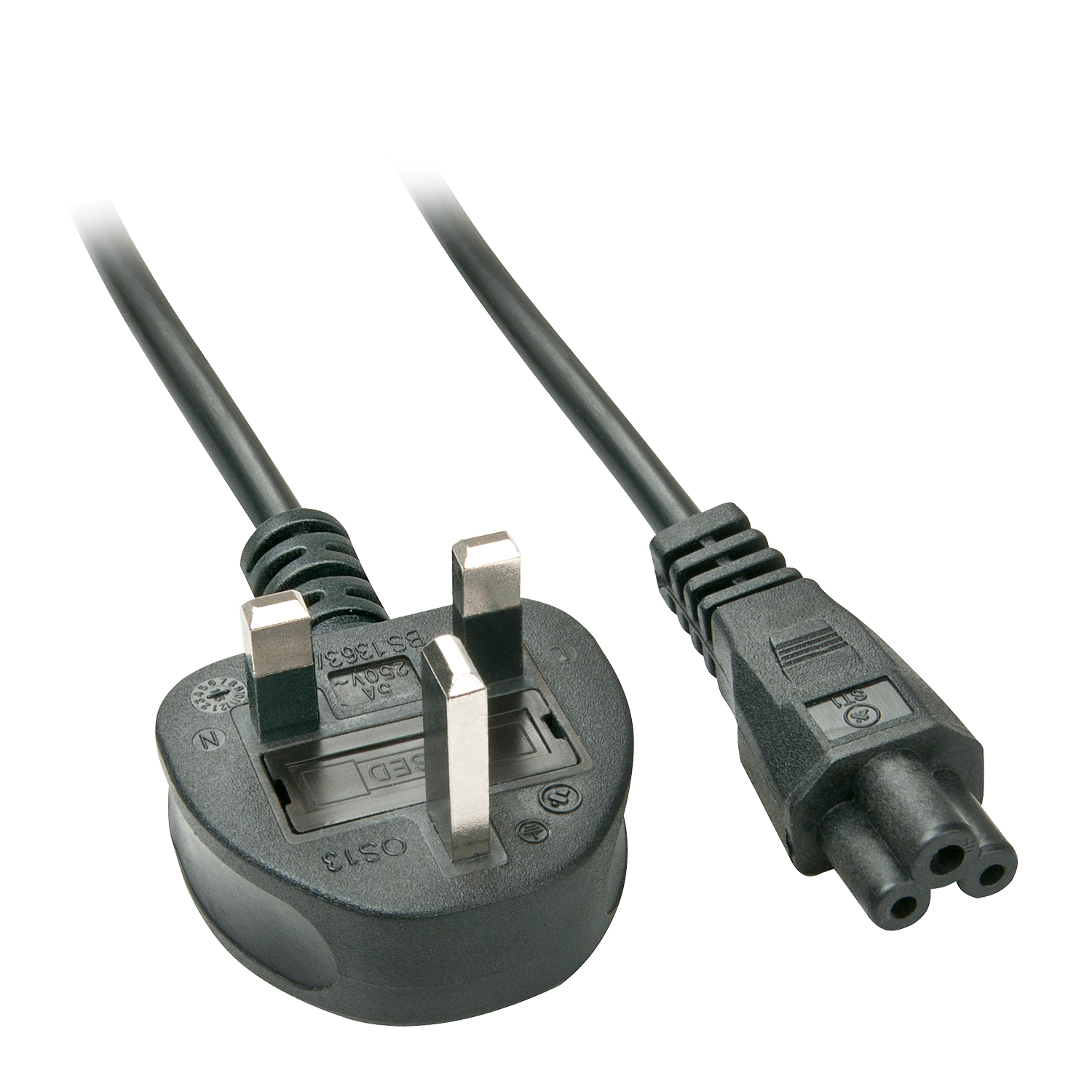 LINDY - Stromkabel (250 VAC, 5 A) - BS 1363 (M) - bis - IEC 320 EN 60320 C5 - 2 m - geformt - Schwar