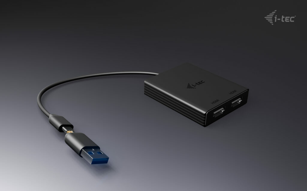 i-tec CADUAL4KHDMI Dual HDMI Videoadapter USB-A/USB-C 4K 60 Hz Schwarz