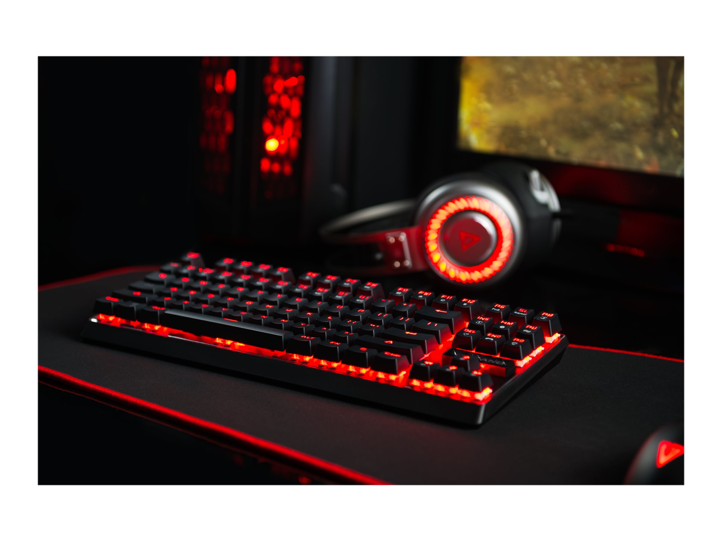 MODECOM Volcano Lanparty mechanische Gaming-Tastatur USB 87 Tasten rote Beleuchtung US-Layout Schwarz/Rot/Blau
