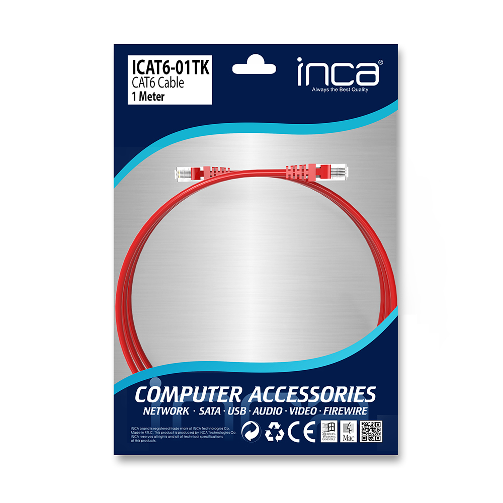 INCA ICAT6-01TK Cat6 UTP Patchkabel RJ45 1 m Rot