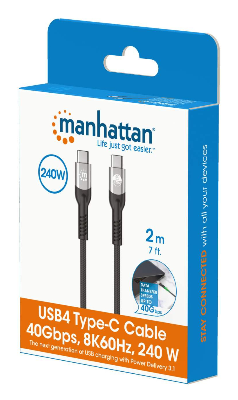 Manhattan USB4 USB-C Kabel USB-C auf USB-C 2 m 240 W 40 Gbit/s 8K Schwarz