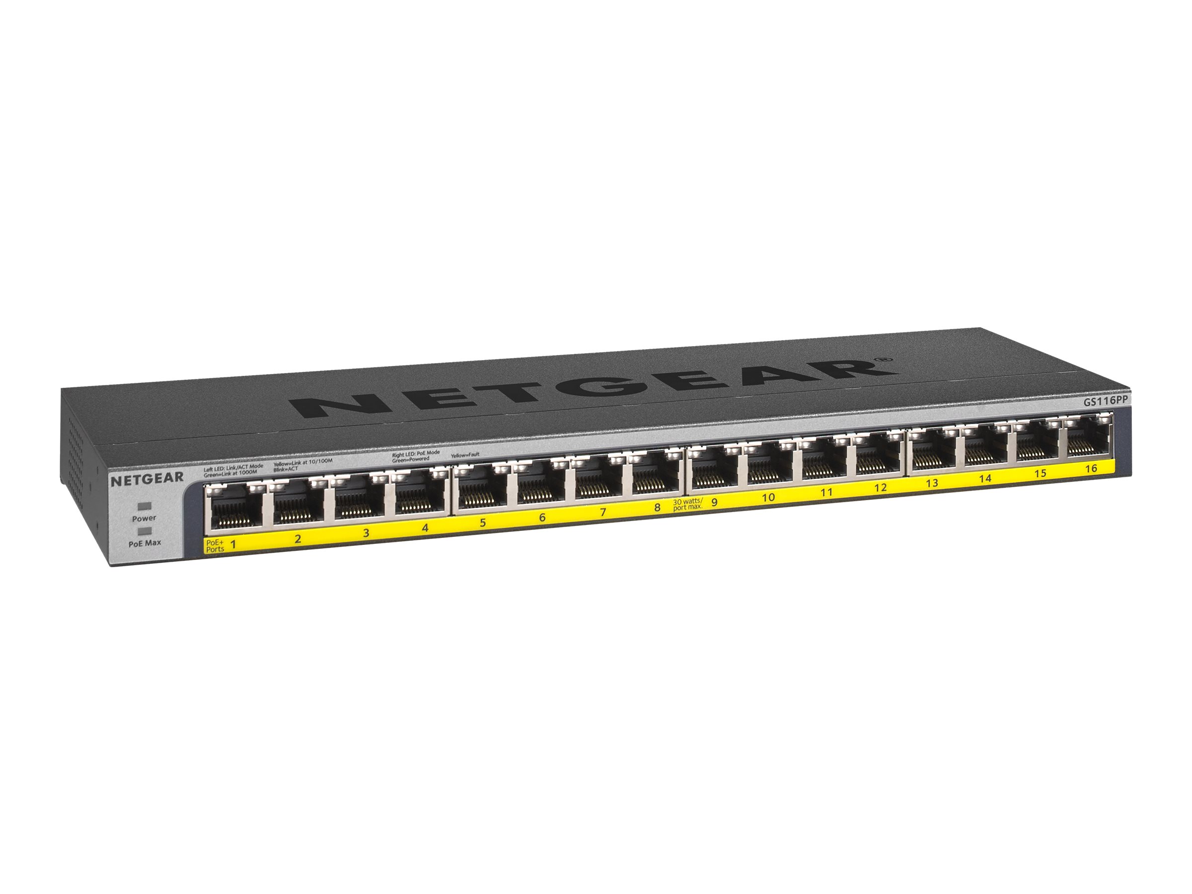 NETGEAR GS116LP 16-Port Gigabit Ethernet PoE+ Switch Schwarz, Grau