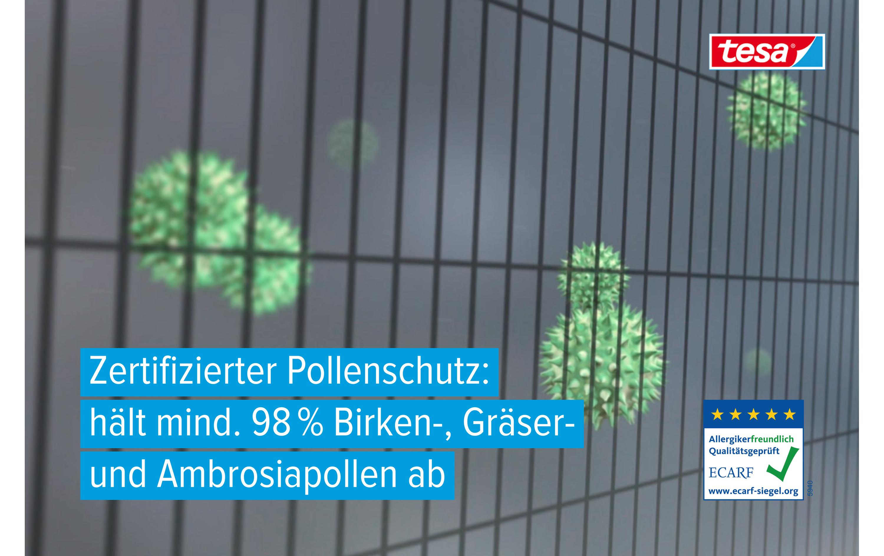 tesa Pollenschutzgitter für Fenster 1,20 m x 2,40 m Anthrazit-Transparent