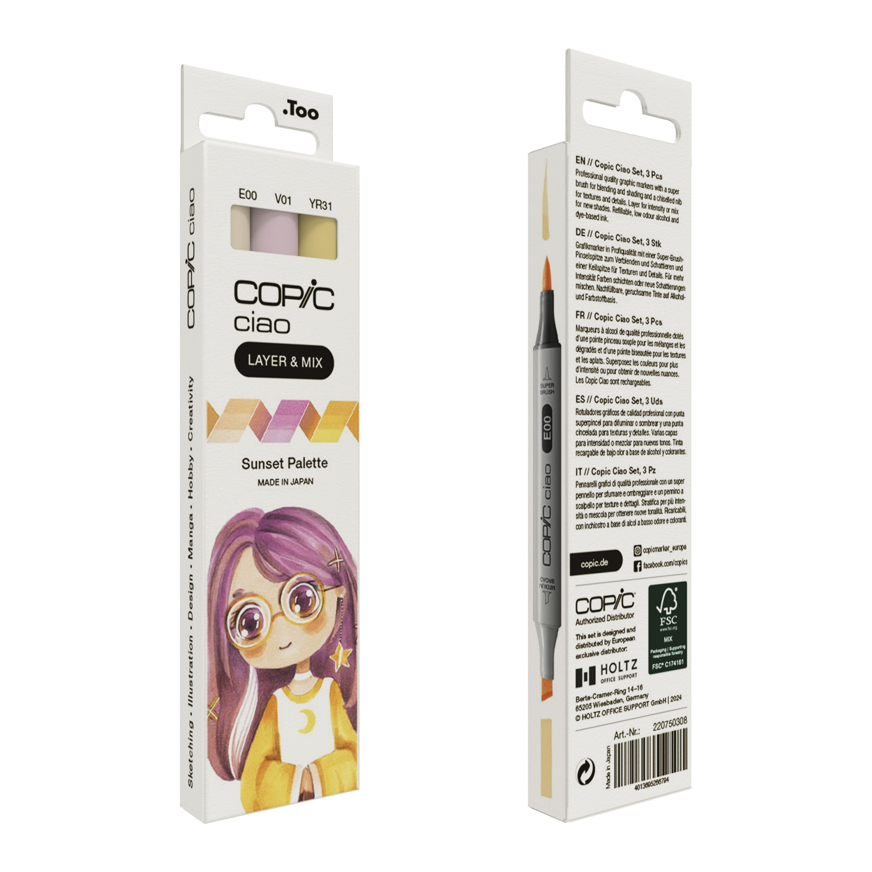 Copic Ciao LAYER &amp; MIX Sunset Palette Layoutmarker-Set, 1,0 + 6,0 mm, 3 St., Beige/Pink/Gelb