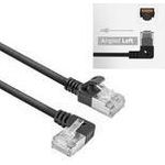 ACT Black 0.5 meters U/FTP CAT6A LSZH Slimline patch cable with RJ45 connectors 90? angled left to straight (DA1900)