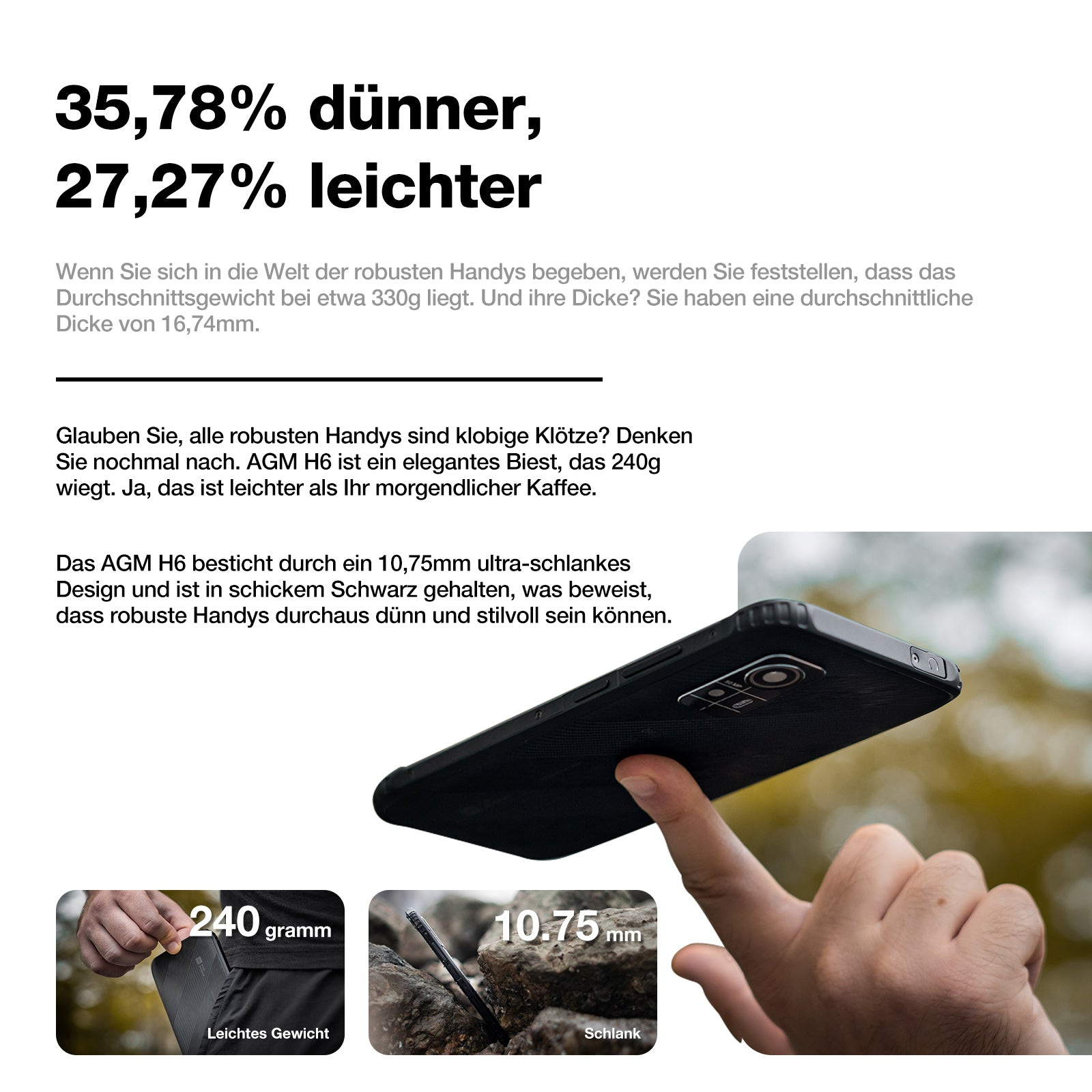 AGM H6 Outdoor-Smartphone 6,56" HD+ 8 GB RAM 256 GB Schwarz