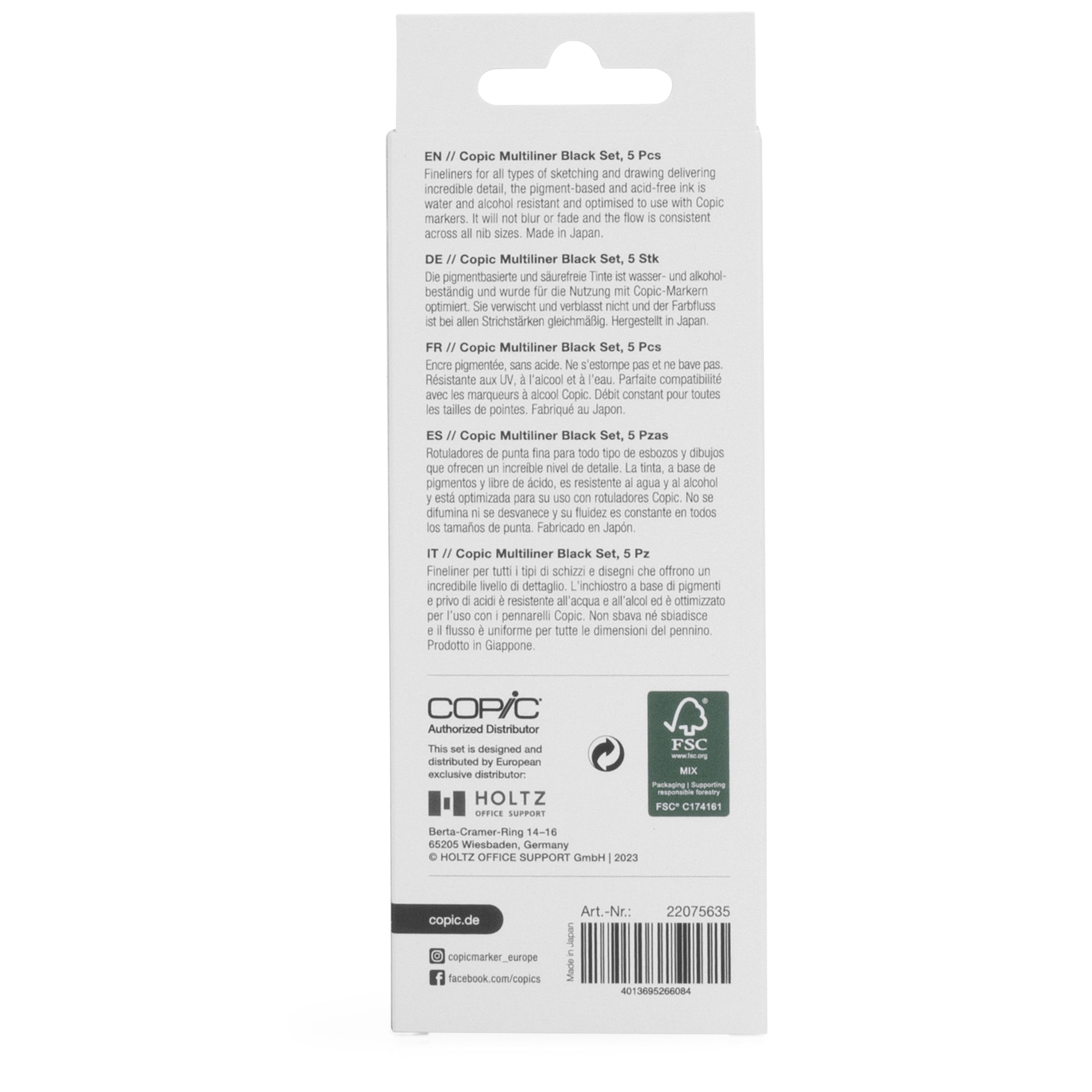 COPIC Multiliner Set Fineliner 0,05 + 0,1 + 0,3 + 0,5 + 0,8 mm Schwarz