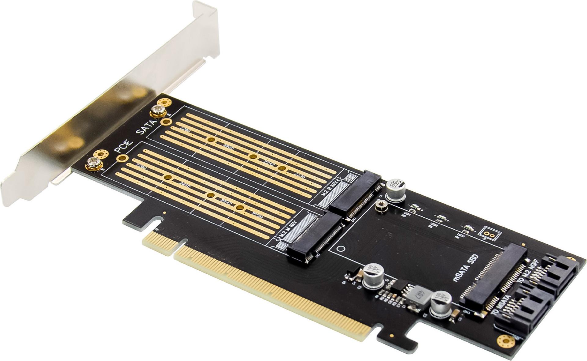 InLine PCIe-Karte x16 zu 2x M.2 1x mSATA Speicher-Controller PCIe 3.0 x16 Silber