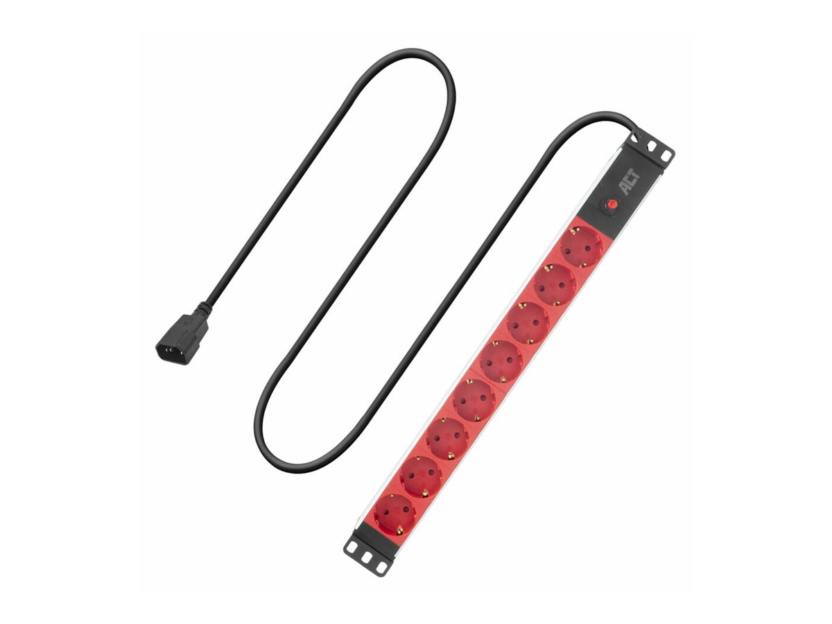 ACT PDU 19" Steckdosenleiste 8x Typ F C14 3m H05VV-F 2500W Schwarz, Rot