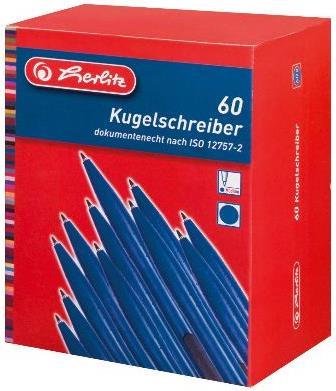 herlitz Druckkugelschreiber, Strichfarbe: blau Strichstärke: 1 mm, Gehäusefarbe: blau, Kunststoffgehäuse - - 60 Stück (08864621-003)