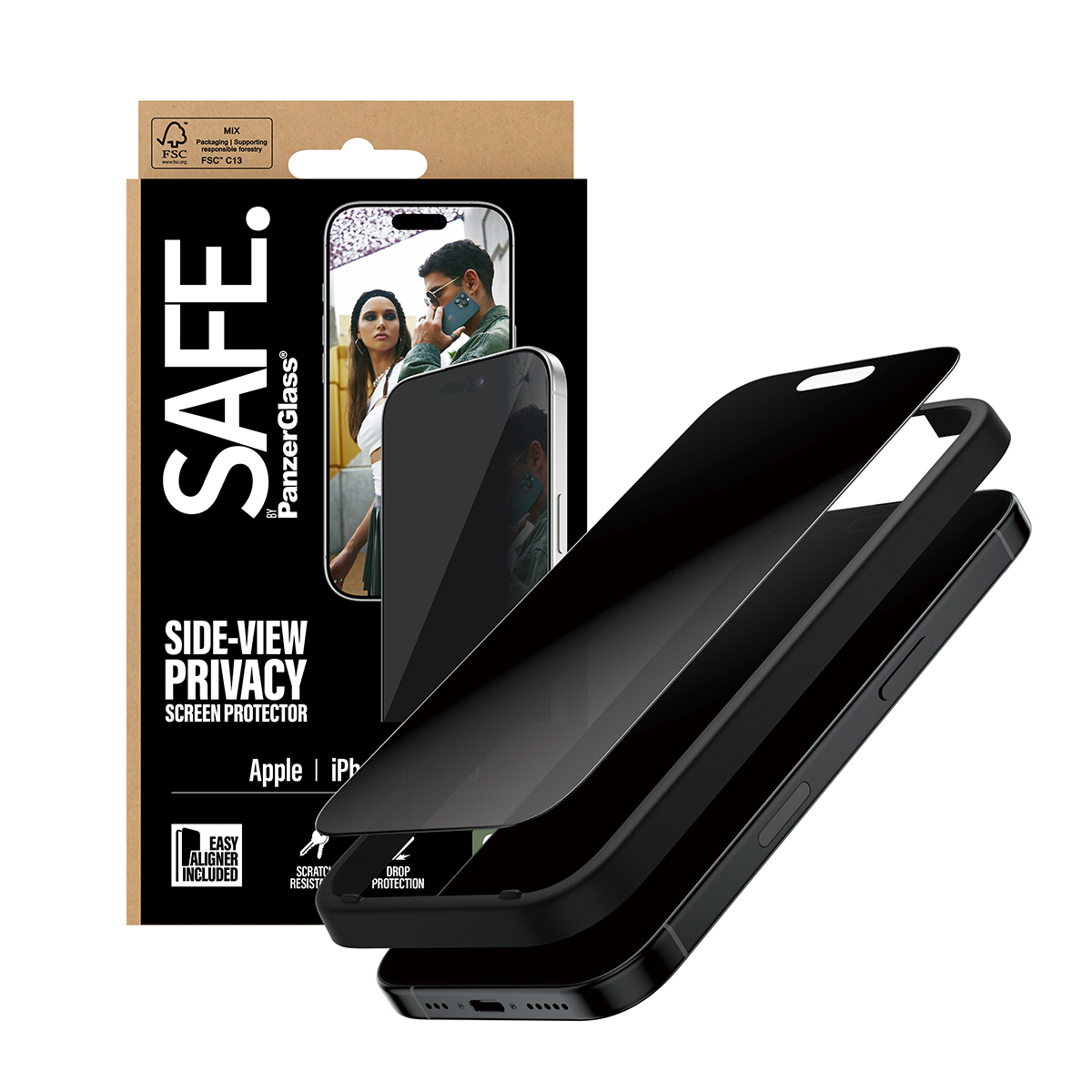 PanzerGlass SAFE. Privacy Displayschutzfolie iPhone 17/16 Pro 6,3" Transparent