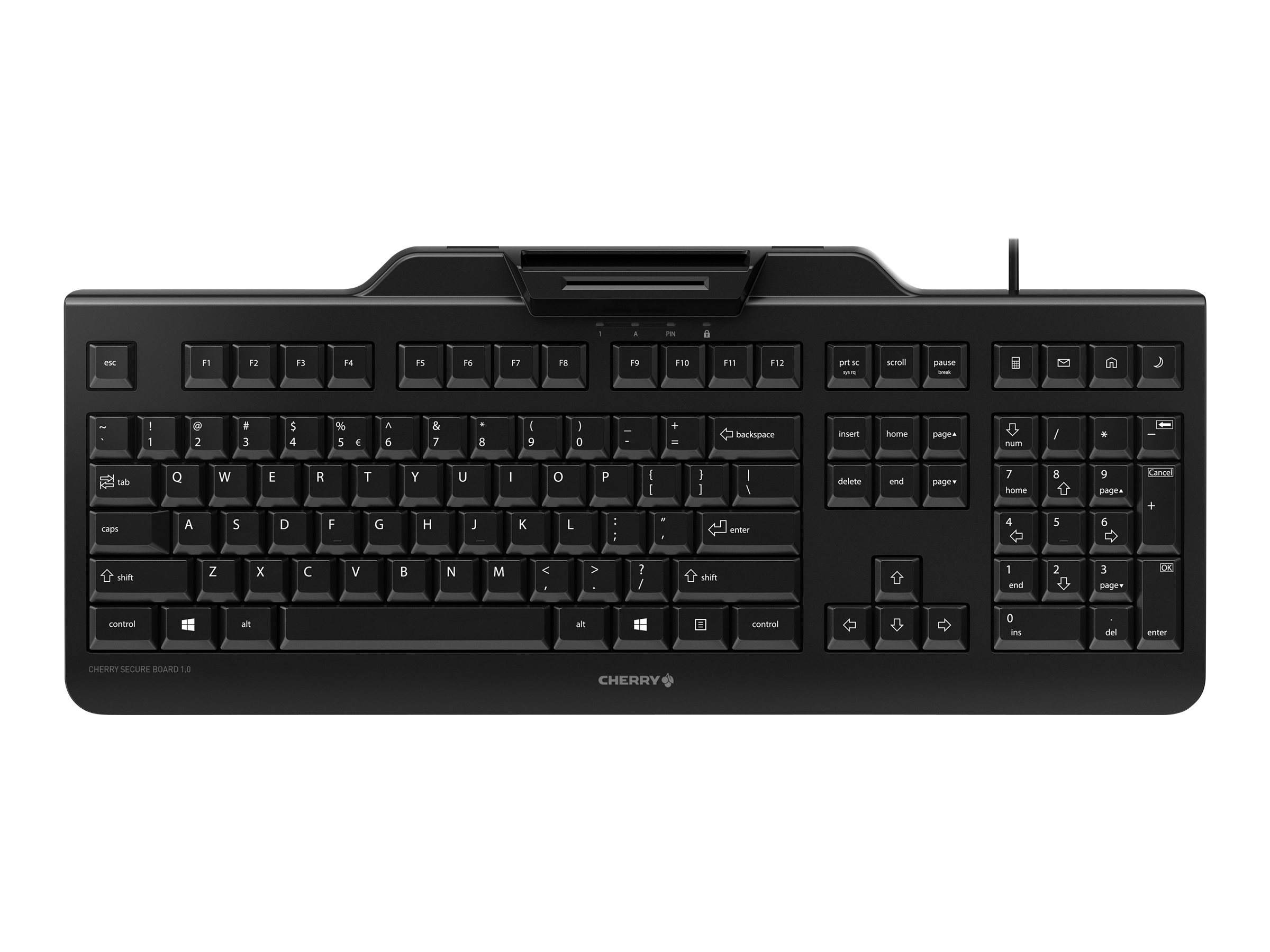 CHERRY SECURE BOARD 1.0 Tastatur mit NFC und Smart Card Reader USB US mit Euro-Symbol Schwarz