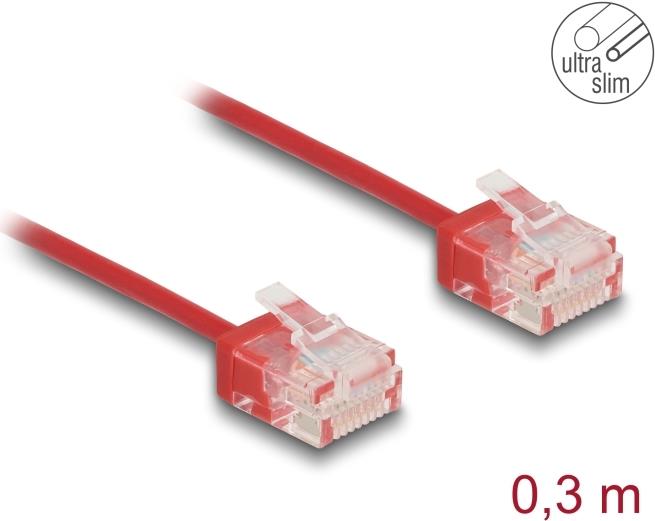 Delock RJ45 Netzwerkkabel Cat.6 UTP Ultra Slim 0.3 m rot mit kurzen Steckern (80800)