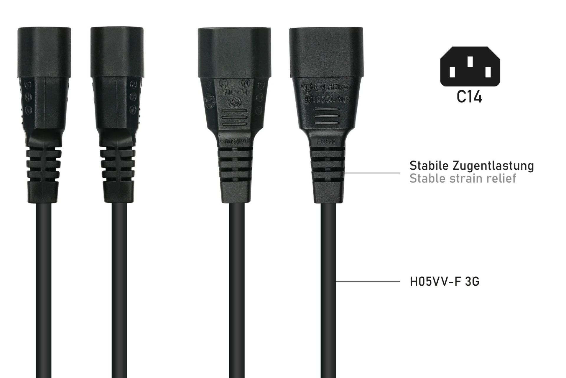 kabelmeister Netzkabel CEE 7/7 gewinkelt an C13 gerade, 1,00 mm², 5 m, Schwarz