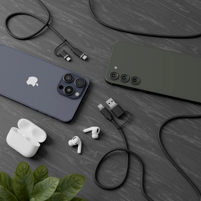 ALOGIC Elements Silicone 4-in-1 USB-Kabel, USB-C/Lightning zu USB-A/USB-C, 1.5 m, Schwarz