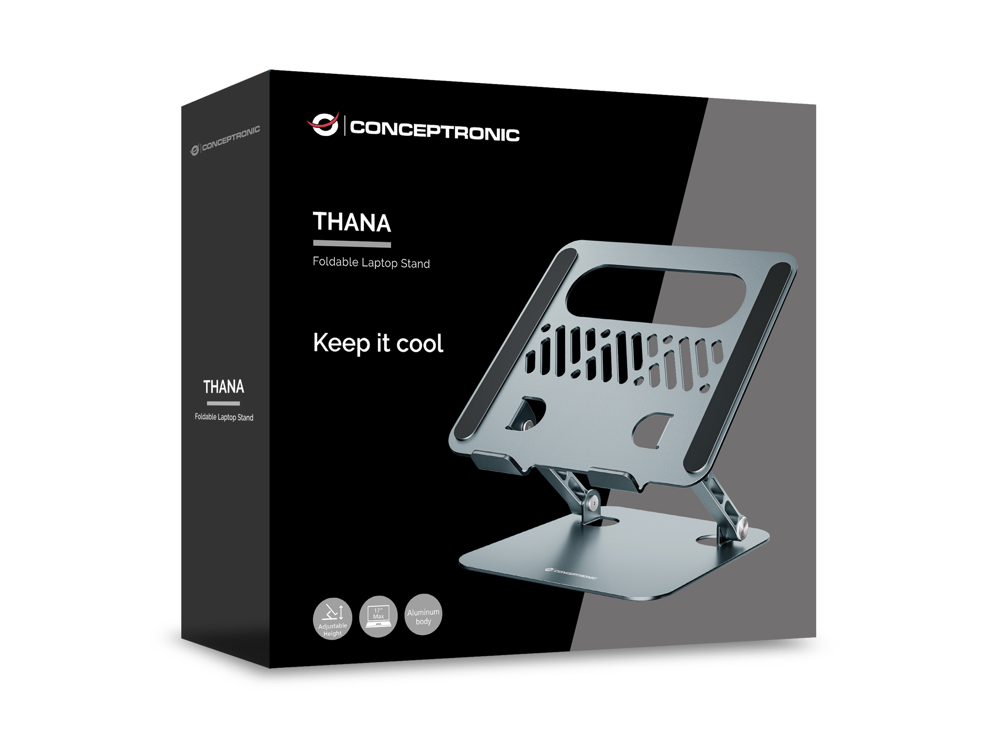 Conceptronic THANA10G Faltbarer Laptopständer höhenverstellbar bis 17" Aluminium Grau
