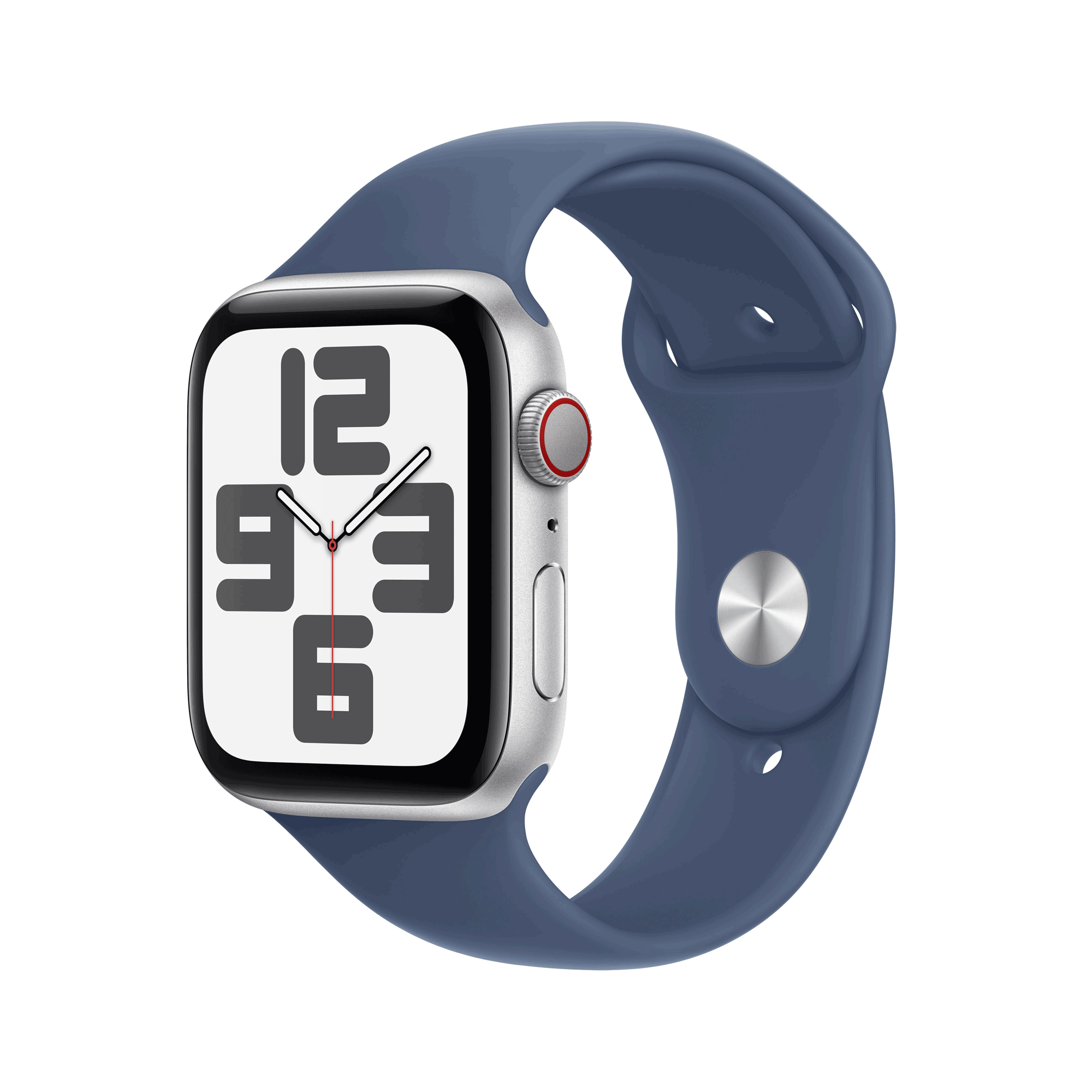 Apple Watch SE GPS + Cellular 44mm Silver Aluminium Case mit Denim Sport Band - S/M (MXGP3QF/A)