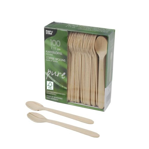 PAPSTAR pure Kaffeelöffel Einweg 11 cm Holz 100 Stück Beige