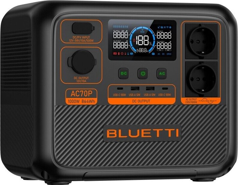 BLUETTI PowerOak AC70P - Portable Power Station (P-AC70P-EU-GY-BL-010)