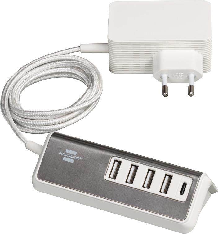 Brennenstuhl 1508230 Ladegerät USB-A USB-C 4,2 A 1,5 m Edelstahl Weiß