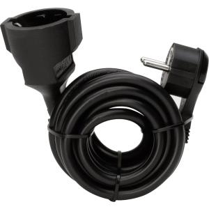 Kopp Strom Verlängerungskabel [ Flachstecker - Schutzkontakt-Kupplung] Schwarz 5 m 143705086 (143705086)
