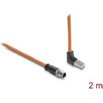 Delock M12 Kabel X-kodiert 8 Pin Stecker gerade zu RJ45 Stecker nach oben gewinkelt S/FTP geschirmt 2 m orange (81000)