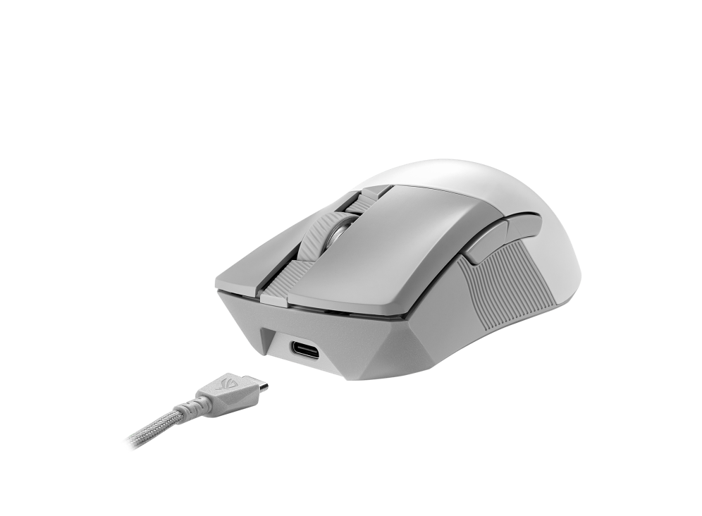 ASUS ROG Gladius III Wireless Aimpoint White Maus rechts RF Wireless + Bluetooth + USB Type-A Optisch 36000 DPI (90MP02Y0-BMUA10) (geöffnet)