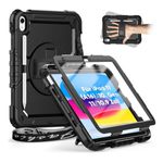 Timecity Hülle Für iPad 11 Generation (A16) Hülle 11 Zoll 2025/10 Generation Hülle 10.9 Zoll 2022,Stoßfeste Schutz mit Displayschutz Handschlaufe 360°-Drehbarer-Ständer Stifthalter Outdoor-Schwarz (?für A2696/A2757/A2777)