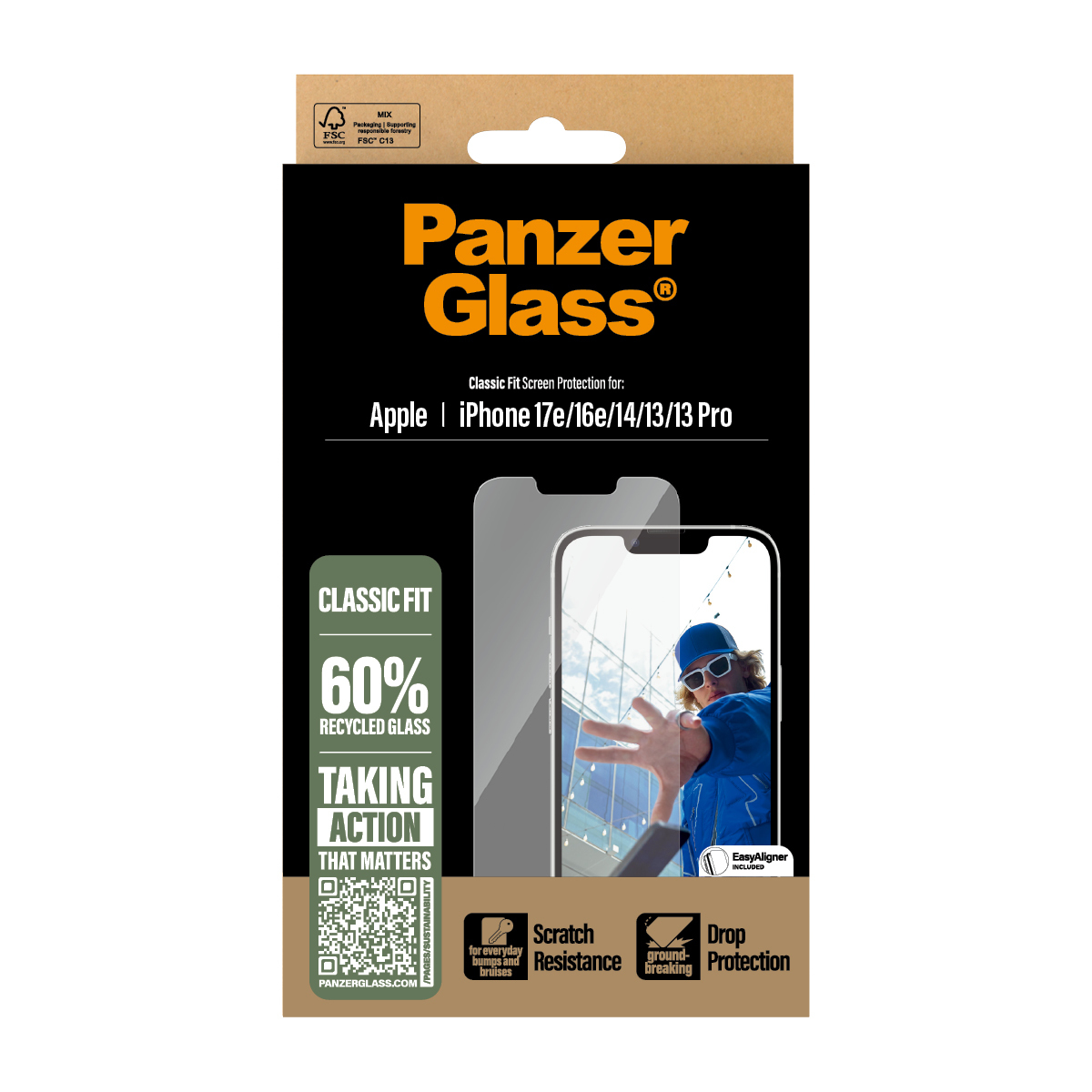 PanzerGlass Displayschutz für iPhone 14, 13, 13 Pro, 16e Classic Fit Transparent